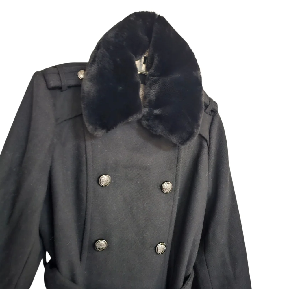 Vince Camuto Black Faux Fur Collar  Coat - Picture 4 of 8